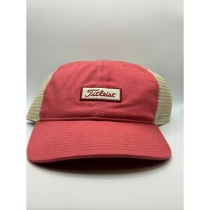 Titleist Men's Hat Cap Strap Back Trucker Mesh Golf Patch Salmon Red NWT